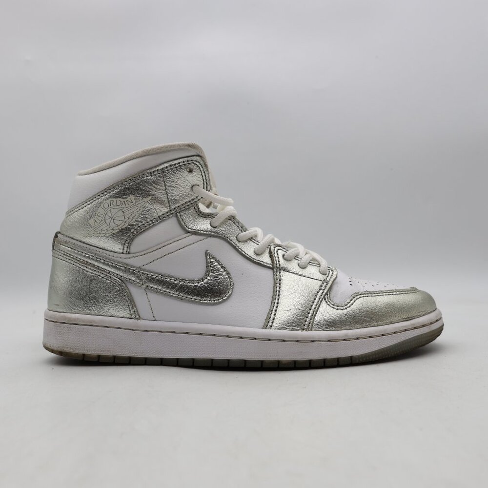 Nike Air Jordan 1 Mid SE Shoes White Silver Women's Size 9 Sneakers FN5031-100